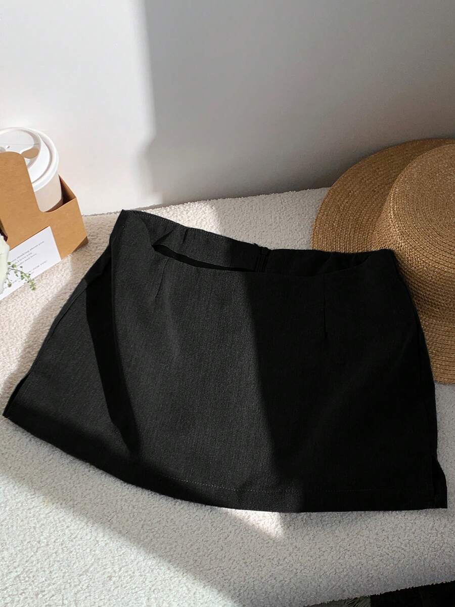 Comfortcana Chân váy nữ màu đen xẻ tà, kiểu dáng tối giản, ôm sát, thích hợp mặc hàng ngày. - màu đen - Xem 1