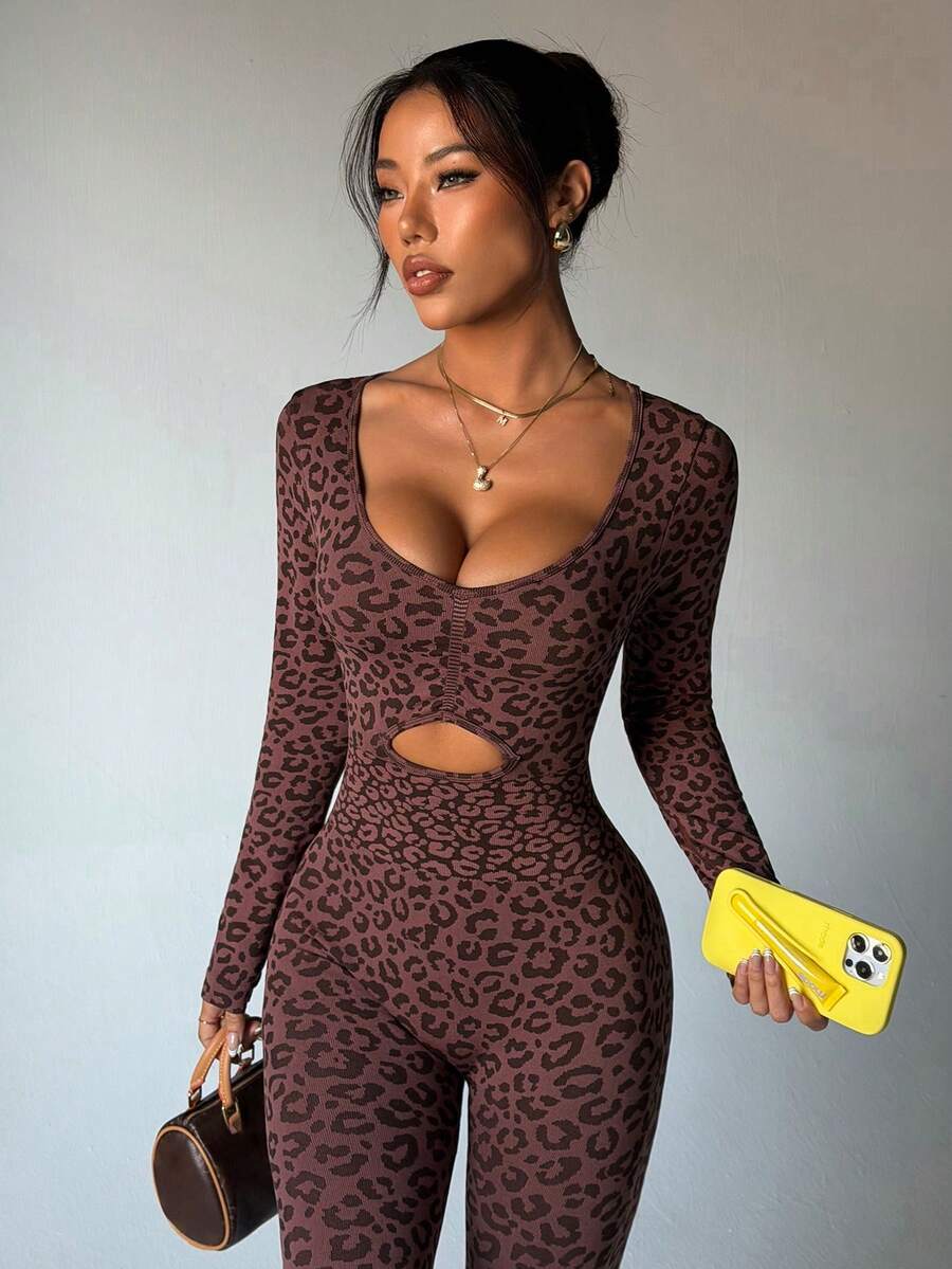 Slayform Women's Casual Leopard Print Jumpsuit - Brown - View 1