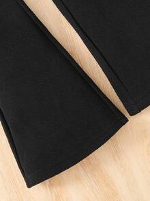 SHEIN Leap Crew 2pcs Young Girl Knit Solid Color Patchwork Collared Casual Shirt And Fitted Flare Pants Set - Red - View 5