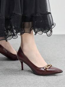 CUCCOO BIZCHIC Minimalist Solid Color Casual/Office Pointed Toe High Heels For Women Valentine's Day - Burgundy - View 4