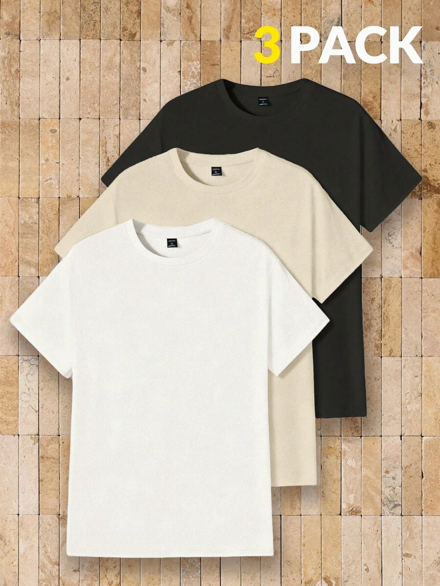 AKNOTIC Men's Solid Color Crew Neck Knit Casual Versatile Short Sleeve T-Shirt - Multicolor - View 1