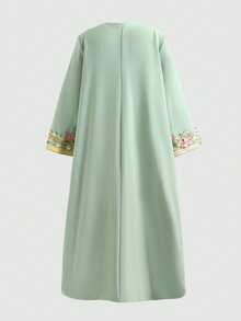 SHEIN Áo choàng dáng rộng cổ chữ V, chất liệu kim loại, có tua rua, thích hợp cho bé gái tuổi teen. - màu xanh lá - Xem 5