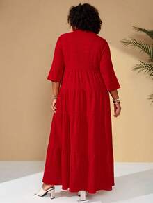 BrightlyHer Plus Size Red Satin Boho Dress For Women,Solid Color Maxi Casual Vacation Holiday Outfits,Autumn Spring Bohemian Beach Clothing,Summer Plus Dresses - Burgundy - View 2