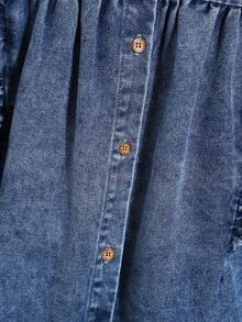 Tween Girl Casual Washed Denim Jacket With Ruffle Hem - Light Wash - View 8