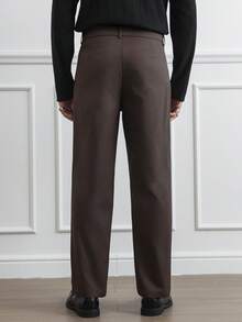 HUEFORM Men's Coffee Brown Cropped Straight Leg Business Pants Woven Fabric Plain Zipper Details - Coffee Brown - View 3