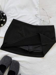 Comfortcana Chân váy nữ màu đen xẻ tà, kiểu dáng tối giản, ôm sát, thích hợp mặc hàng ngày. - màu đen - Xem 4