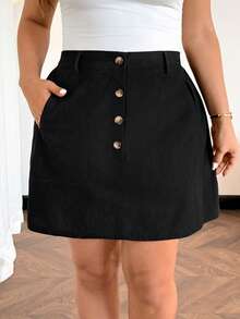 GlowEve CURVE Damen Große Größen Hoher Bund Knopfverschluss Taschen Lässig/Business Rock, Business Lässig Sommer - Schwarz - Übersicht 3