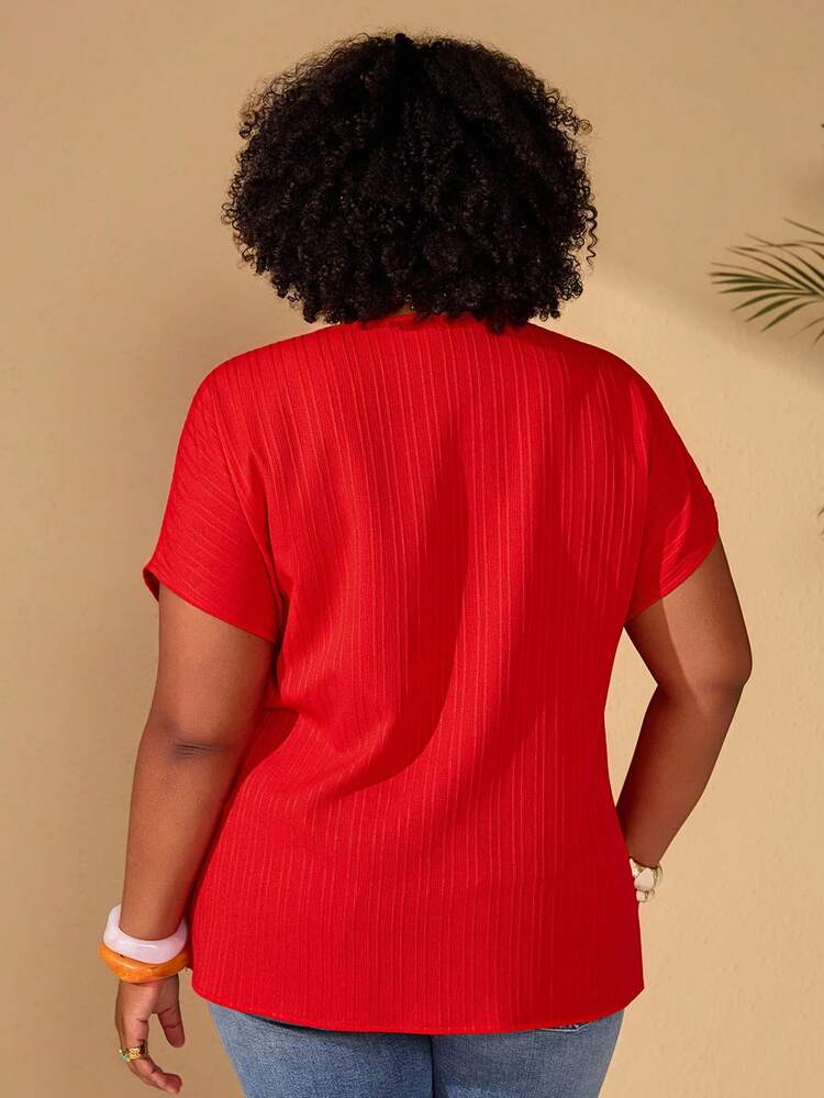 Plus Size Casual Solid Color Front Button Shirt, Summer/ Vacation Summer Top Summer Summer Spring Spring Women Spring Beach Vacations For Women Bohemian Red Top