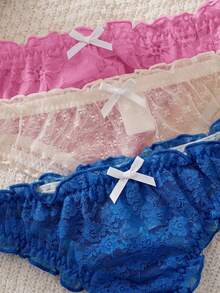 FairyFlirt 3条装女士极简性感蕾丝丁字裤 - 彩色 - 查看 3