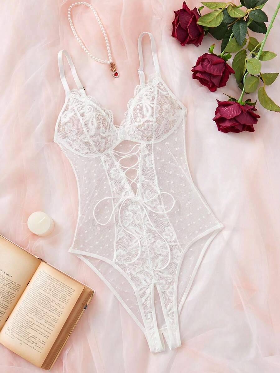 Seduluxe 1件女士性感蕾丝网纱连体衣 - 白色 - 查看 1