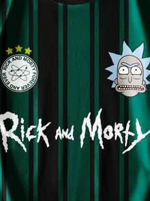 Rick and Morty X SHEIN Áo thun nam cỡ lớn cổ tròn tay ngắn họa tiết chữ và sọc - trắng - Xem 5