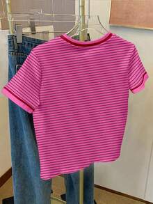 Resyla Women's Casual Striped Knight Print Short Sleeve Round Neck T-Shirt, Versatile - White - View 2