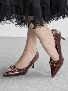 CUCCOO BIZCHIC Minimalist Solid Color Casual/Office Pointed Toe High Heels For Women Valentine's Day - Burgundy - View 5