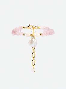 Opalesca Bộ dây chuyền và vòng tay mạ vàng 18K hình trái tim màu hồng đính ngọc trai, Trang phục, Phong cách cổ điển, Phụ kiện cưới/cô dâu, Phong cách thần tiên/cổ tích, Ngọc trai, Kim loại/Chất liệu, Mùa thu/Đông, Thanh lịch, Dành cho mẹ/phụ nữ/bé gái/người mẹ, Cao cấp, Cổ điển, Nhiều lớp, Pha lê, Vàng, Đính hạt, Ngày lễ tình nhân, Quà tặng - Hồng - Xem 4