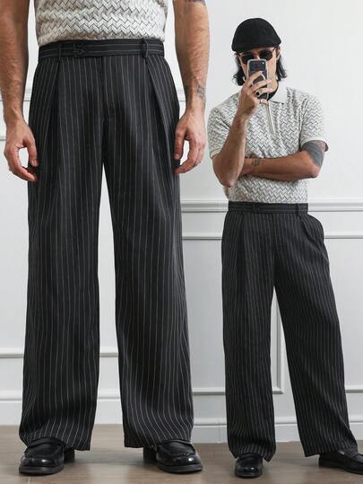 HUEFORM 男士条纹宽松直筒双扣阔腿休闲裤，宽松版型，适合春秋季穿着
