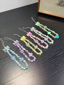 1PC, Ins Style Portable Chain Phone Case Hanging Chain Bead Chain Wrist Hanging Rope Bracelet Bow Girl's Heart Anti Loss Design - Multicolor - View 10