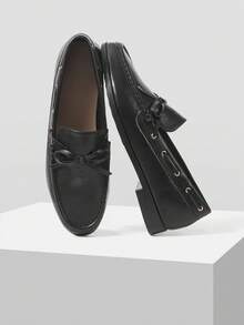 Mnmlis Retro Small Round Head Temperament One-Pedal Low-Heeled Small Leather Shoes Women's Platform Bow Commuter Loafers Valentine's Day