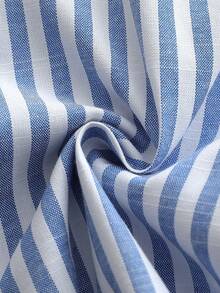 1PC Baby Boys' Blue & White Striped Bear Graphic Jumpsuit, Suitable For Outdoor Play, Comfortable Home Wear, Casual Sports, And Birthday Party Baby Boy Overall Set Blue Stripe Baby Boy Outfit Baby New Born Clothes Baby Unisex Clothes Sets - Blue - View 6