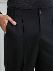 Manfinity Homme Men's Casual Solid Black Autumn Classy Formal Pants,Straight Leg Pleated Suit Trousers For Office,Church,Party&Commuting,Boyfriend Gift Dress Slacks - Black - View 1