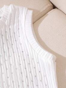 3件装女童（小号）针织圆领无袖背心，纹理面料饰有水钻，纯色，休闲日常穿着，夏季 - 彩色 - 查看 3