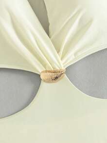 Swim Chiccia Ladies' Spring/Summer Beach Music Festival One Shoulder Hollow Fold Metal Jewelry Fashionable And Elegant One Piece Integrated Swimsuit - Apricot - View 5