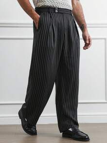 HUEFORM Quần ống rộng ống đứng, hai nút, dáng rộng thoải mái, họa tiết sọc dành cho nam, phù hợp cho mùa xuân và mùa thu - màu đen - Xem 7