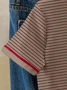 Resyla Women's Casual Striped Round Neck Short Sleeve T-Shirt, Summer - White - View 4