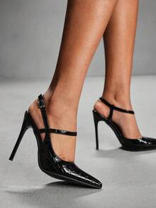 CUCCOO SZL Giày cao gót nữ màu đen kiểu slingback với khóa trang trí. - Đá đen - Xem 5