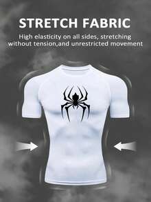 Manfinity Sport Corelite Men's Spider Print Raglan Short Sleeve Casual Fitness Workout T-Shirt Compression Shirt Men Rash Guard Men Spandex Shirts Men's Compression Tops Men's Compression Shirts - Black - View 5