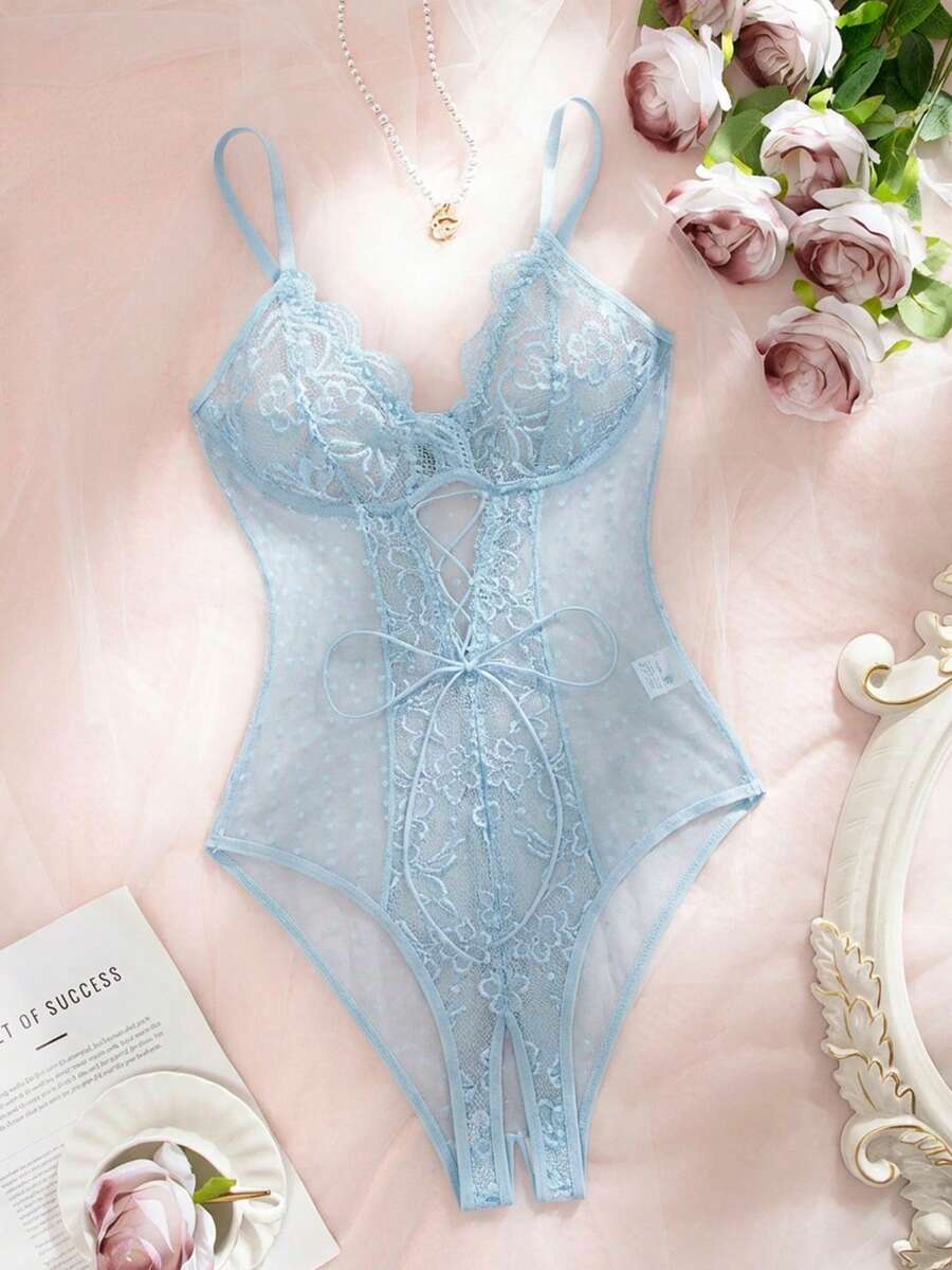 Seduluxe 1件女士性感蕾丝网纱连体衣 - 藍色 - 查看 1