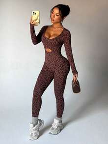 Slayform 女士休闲豹纹连体裤 - 棕色 - 查看 3