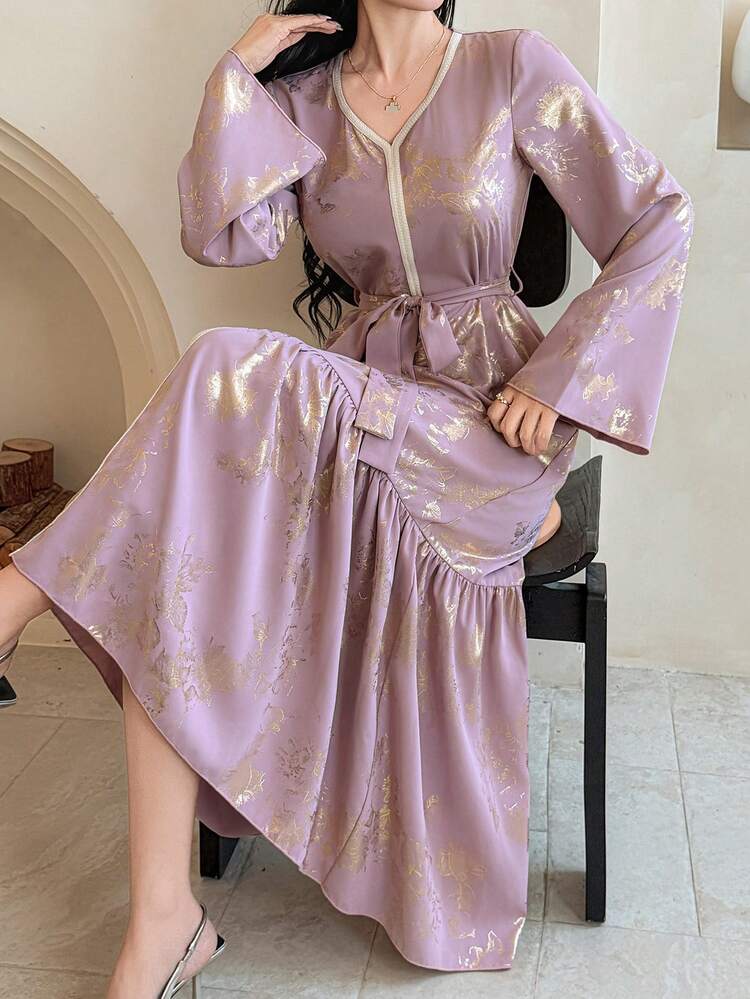 Women's Elegant Commuter Gold Foil Print Dress Sundress Floral Dresses For Women