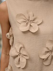 Editum 女士新款时尚优雅浪漫3D立体花卉上衣和阔腿裤两件套 - 杏色 - 查看 2