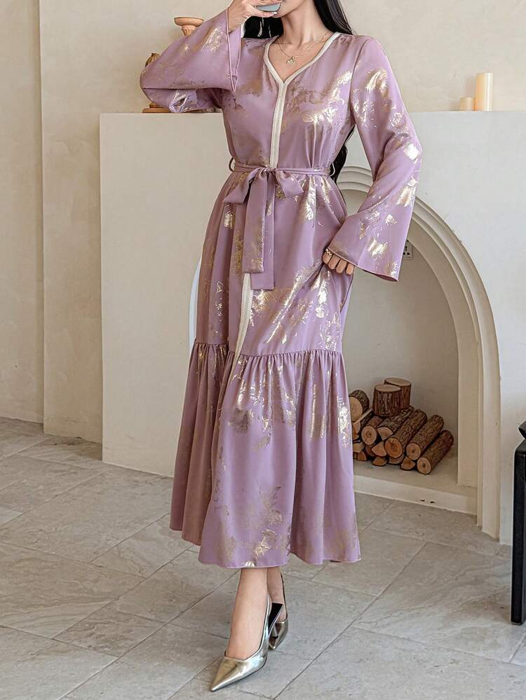 Women's Elegant Commuter Gold Foil Print Dress Sundress Floral Dresses For Women