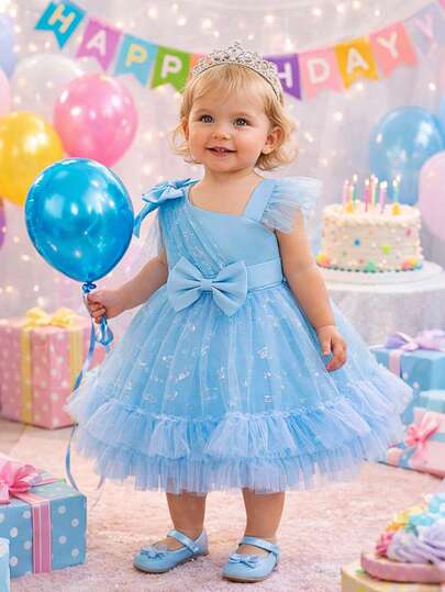 Vestido de Princesa para Niña con Estampado de Mariposas y Lentejuelas Brillantes, Falda de Tul con Detalles de Lazo, Vestido sin Mangas, Ideal para Fiestas de Cumpleaños, Banquetes, Actuaciones y Bodas