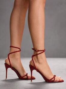 CUCCOO SZL Red Rhinestone Strap Criss-Cross High Heel Sandals, Sexy For Nightclub, Party, Runway Valentine's Day