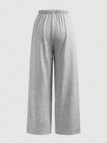 SHEIN Tween Girl Lace Trim Camisole Top And Drawstring Waist Wide Leg Pants Casual Outfit - Grey - View 2