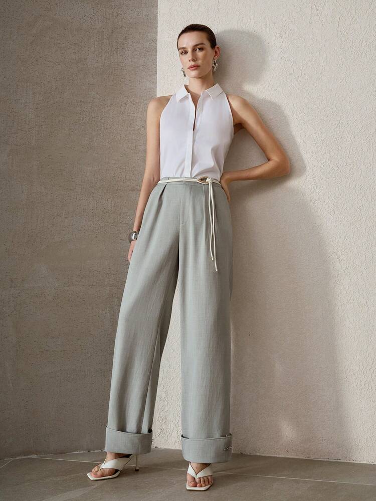 WOMEN'S CASUAL VINTAGE ROLLED HEM LOOSE STRAIGHT LEG PANTS, FASHIONABLE AND VERSATILE, SPRING/SUMMER