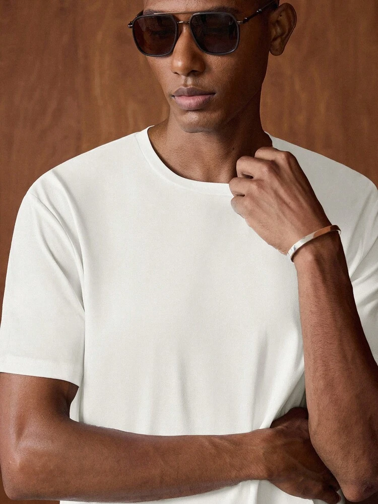 Men's Solid Color Crew Neck Knit Casual Versatile Short Sleeve T-Shirt