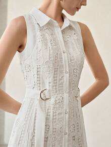 MOTF PREMIUM FASHIONABLE DESIGN SOLUBLE LACE DRESS, WAIST-DEFINING SLIMMING FLORAL DRESS FOR WOMEN - White - View 2