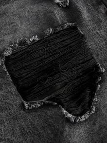 SHEIN MOD Plus-Size Black Jeans, Casual Ripped Wide-Leg Pants, Summer Y2K Style, Comfortable Elastic Waistband. - Black - View 3