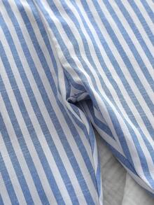 1PC Baby Boys' Blue & White Striped Bear Graphic Jumpsuit, Suitable For Outdoor Play, Comfortable Home Wear, Casual Sports, And Birthday Party Baby Boy Overall Set Blue Stripe Baby Boy Outfit Baby New Born Clothes Baby Unisex Clothes Sets - Blue - View 8