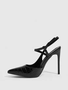 CUCCOO SZL Giày cao gót nữ màu đen kiểu slingback với khóa trang trí. - Đá đen - Xem 10