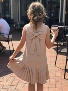 SHEIN Sukienka swobodna dla nastolatek z jednokolorowym, tkanym kołnierzykiem typu stójka, bez rękawów - Morela - Zobacz 4