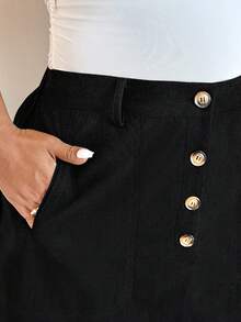 GlowEve CURVE Damen Große Größen Hoher Bund Knopfverschluss Taschen Lässig/Business Rock, Business Lässig Sommer - Schwarz - Übersicht 4