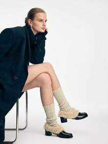 Mnmlis New Square Toe Plush Thick Heel French Retro Versatile Shoes New French Plush Plush Round Toe Thick Heel Shoes Valentine's Day - Black - View 1