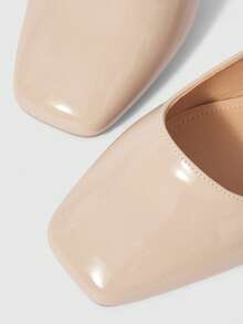 Sleekvia 女鞋方头粗跟杏色时尚镂空松紧带优雅百搭舒适通勤女式高跟鞋镂空鞋 - 奶茶杏 - 查看 9