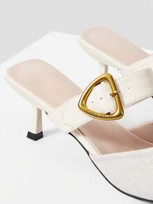 Mnmlis Giày cao gót mũi nhọn gợi cảm dành cho nữ, có khóa cài, màu sắc tương phản, kiểu dáng stiletto, in chữ "Commuter", thích hợp cho ngày Valentine. - Màu be - Xem 4