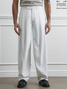 HUEFORM 男士复古做旧高品质抗皱宽松锥形裤腿休闲褶皱哈伦裤，抗皱面料穿着或洗涤后能迅速恢复平整，减少熨烫的需要。白色男士长裤 - 白色 - 查看 6