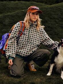 Avenne Plaid Zip-Up Long Sleeve Casual Sweatshirt For Women - Green - View 4